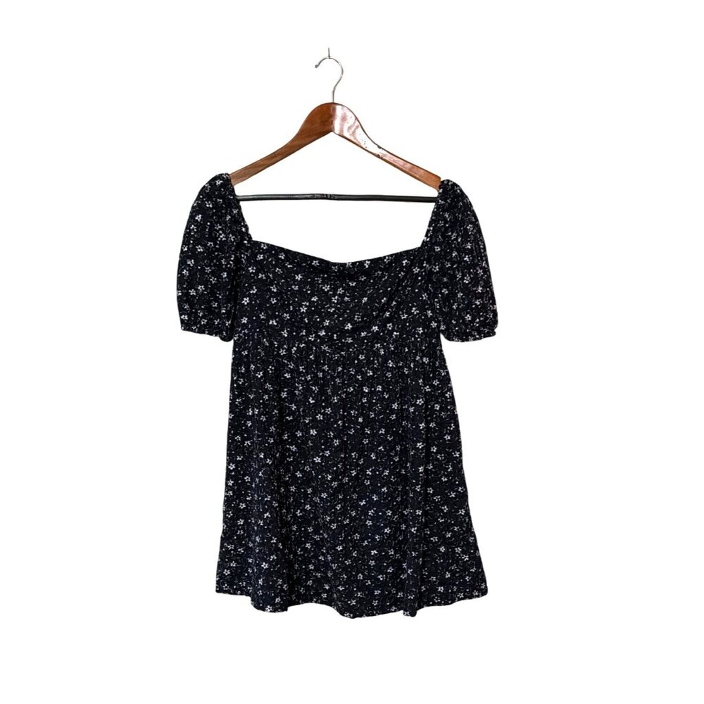 Anthropology Maeve Lillianne Navy Floral‎ Smocked Puff Sleeve Mini Dress Boho